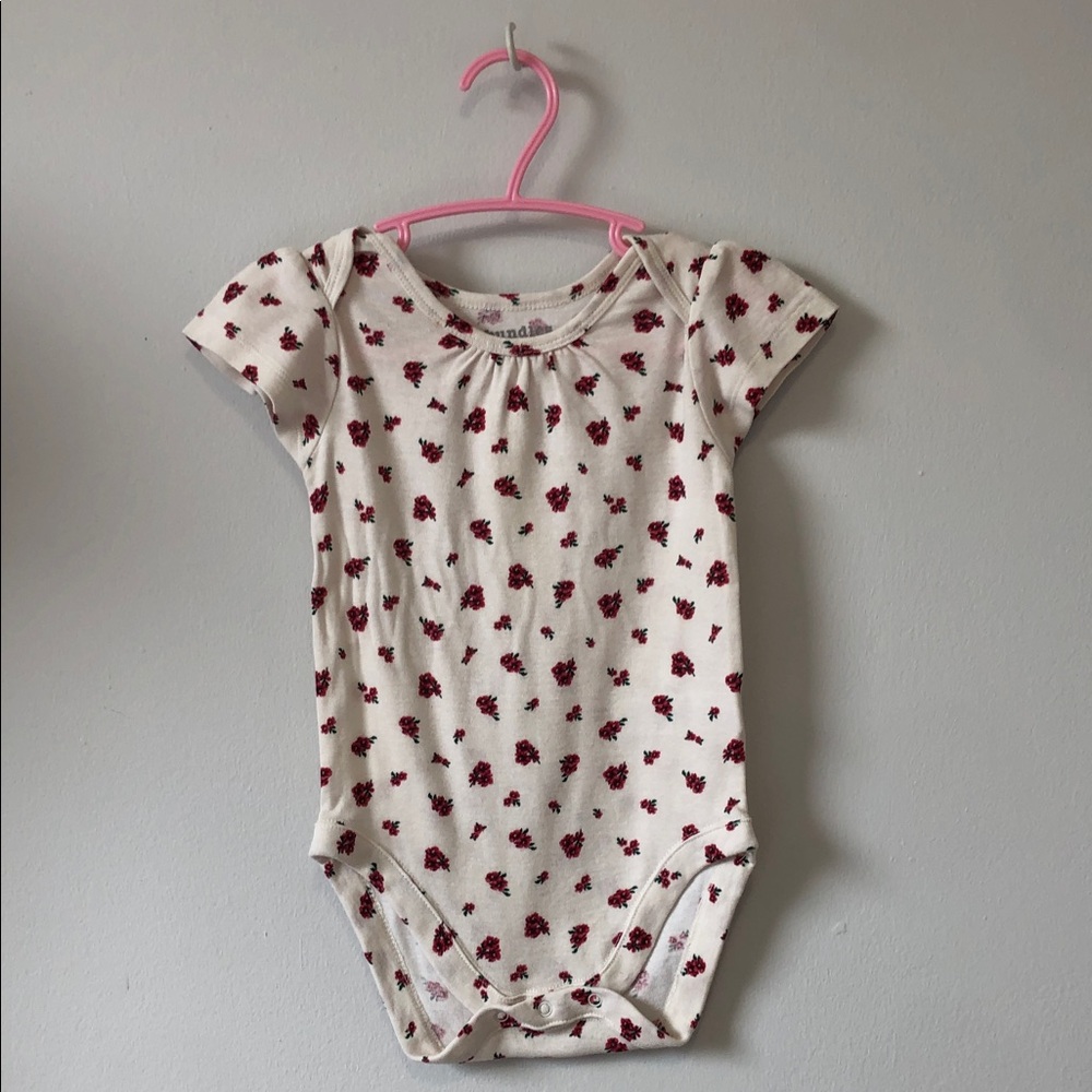 Cream Floral Baby One-Piece Bodysuit with Red Flower Print